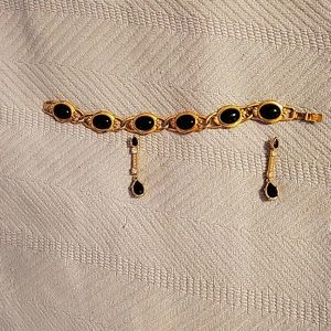 Gold and black stone bracelet and matching earrings